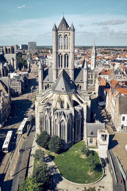 Vertical high angle shot of Saint Nicholas' Church Ghent Belgium