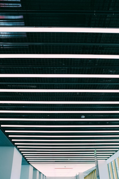 Free photo vertical low angle shot of a ceiling in a hallway with white illustrations