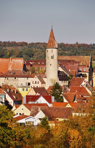 Vertical shot of beautiful historical buildings in the Kirchberg an der Jagst district of Germany