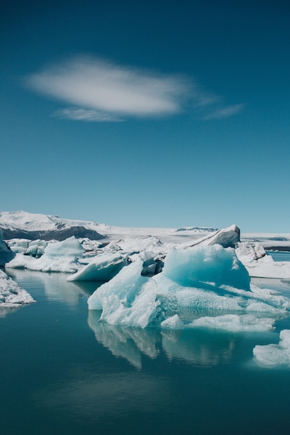 Free photo vertical shot of beautiful icebergs on the ocean captured in iceland