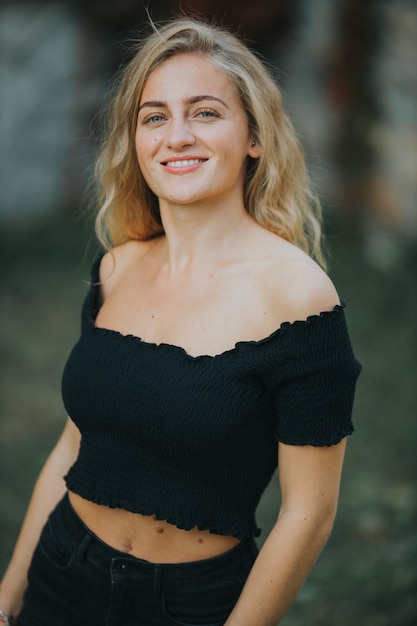 Vertical shot of beautiful smiling woman