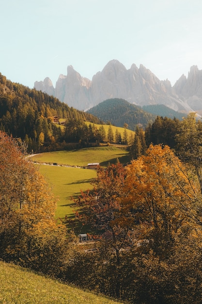 Free photo vertical shot of a beautiful village road on a hill surrounded by mountains