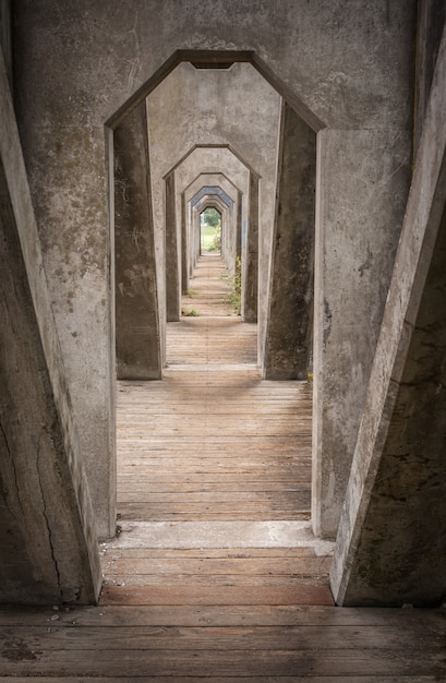 Vertical shot of cement bridge arches in Washington