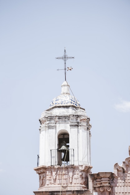 Vertical shot of a church bell tower