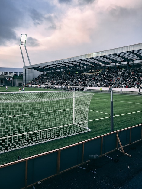 Free photo vertical shot of crowded soccer stadium under cloudy sky