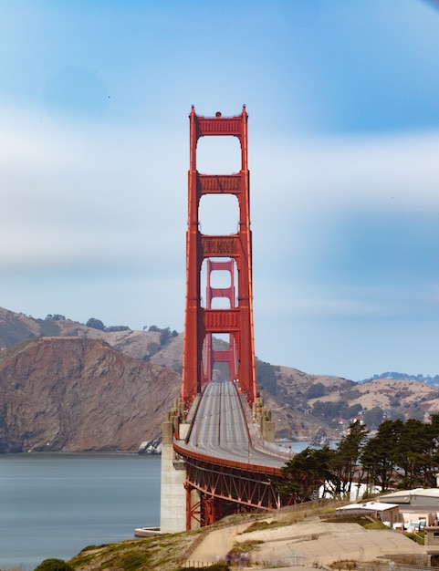 Vertical shot of empty Golden Gate Bridge in San Francisco, California