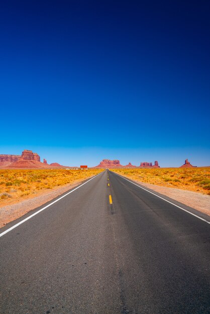 Vertical shot of an empty road surrounded by a landscape