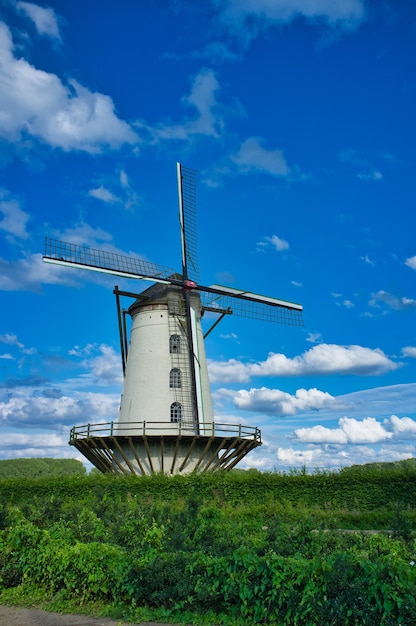 Vertical shot of the Fauconniersmolen windmill in Ghent, Belgium