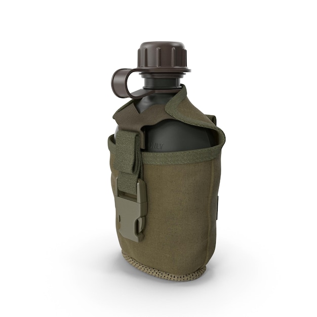 Free photo vertical shot of an outdoor water canteen for the military on a white background