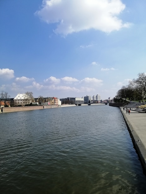 Vertical shot of the River Oder in Wrocław, Poland