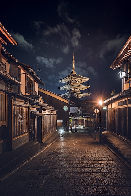 Free photo vertical shot of a road in the middle of buildings in japan