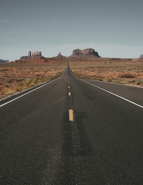 Free Photo vertical shot of the road surrounded by dry land