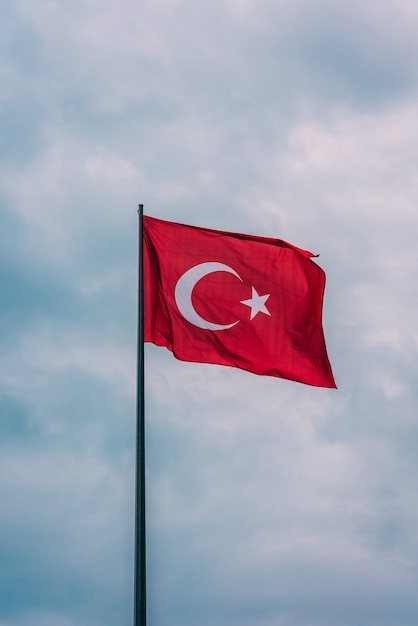 Free photo vertical shot of the turkey flag  floating in the air