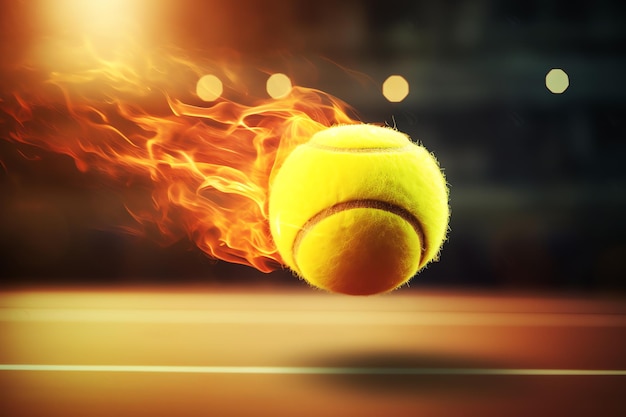 very speedy tennis ball in fire AI generated image