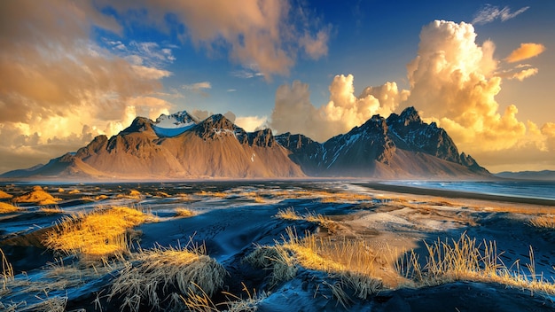 Free photo vestrahorn mountains in stokksnes, iceland.