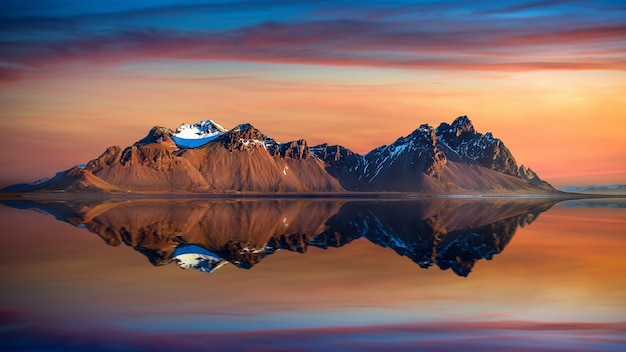 Vestrahorn mountains at sunset in Stokksnes, Iceland.