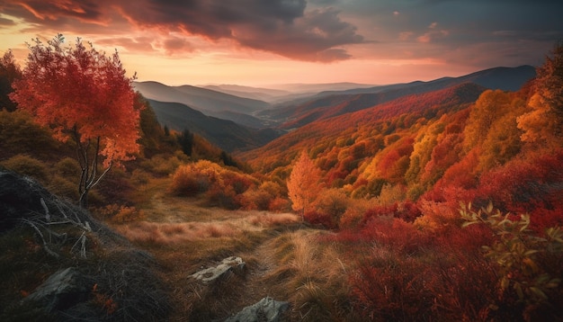 Free Photo vibrant autumn landscape majestic mountain yellow tree generated by ai