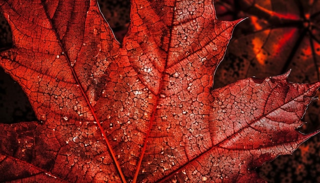 Free Photo vibrant autumn maple leaf close up on vein generated by ai