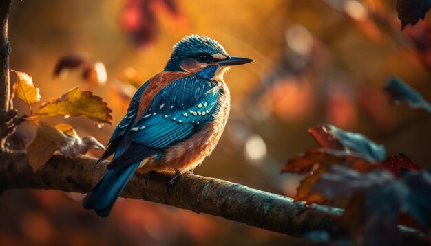 Vibrant bee eater perched on branch watching generated by AI