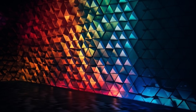 Vibrant colors illuminate futuristic nightclub design at night generated by AI