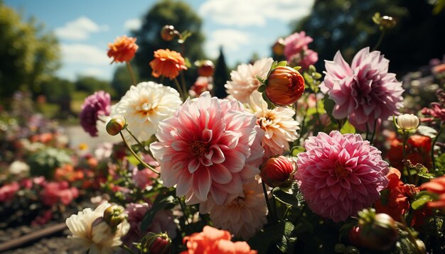 Vibrant colors of nature bouquet bloom in the summer meadow generated by artificial intellingence