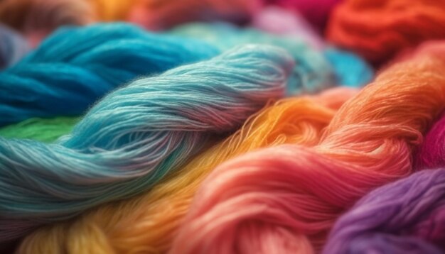 Vibrant colors of wool thread in abstract pattern generated by AI