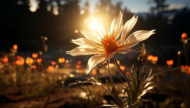 Free photo vibrant daisy blossom glows in defocused meadow at sunset generated by artificial intellingence