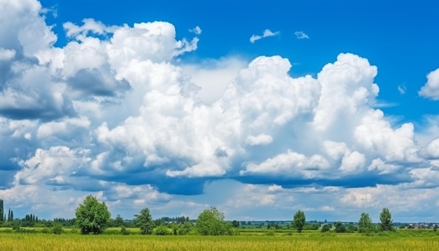 Free photo vibrant green meadow under clear blue sky on sunny day generated by ai