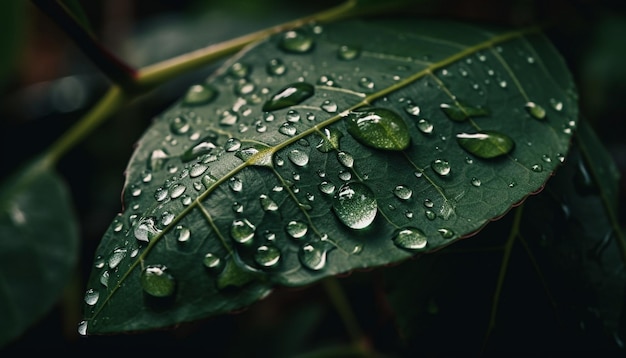 Free photo vibrant leaf vein with dew drop pattern generated by ai