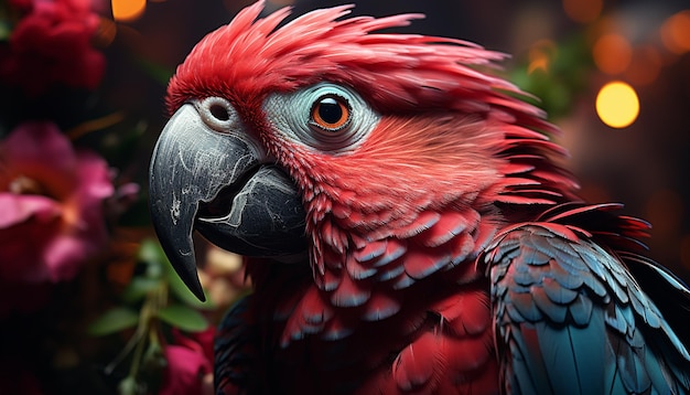 Free photo vibrant macaw perched on branch beauty in nature generated by artificial intelligence