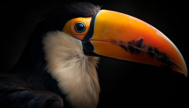 Free photo vibrant macaw perched on branch feathers and beak in focus generated by ai