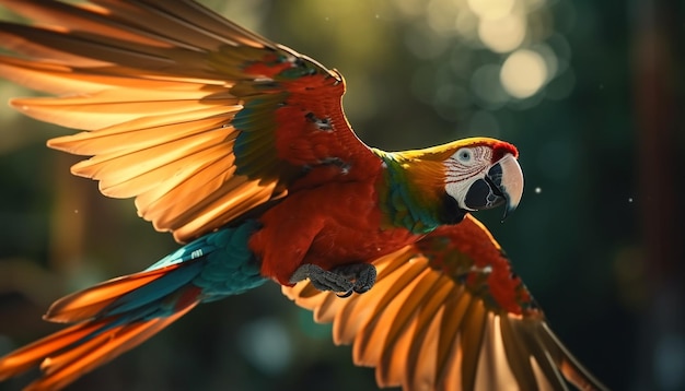 Free Photo vibrant macaw perched on branch in rainforest generated by ai