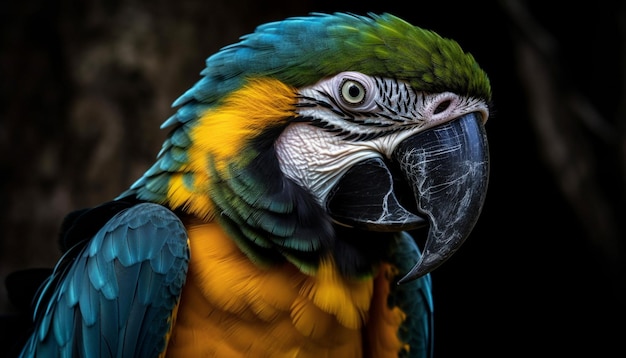 Free photo vibrant macaw perched on branch in rainforest generated by ai