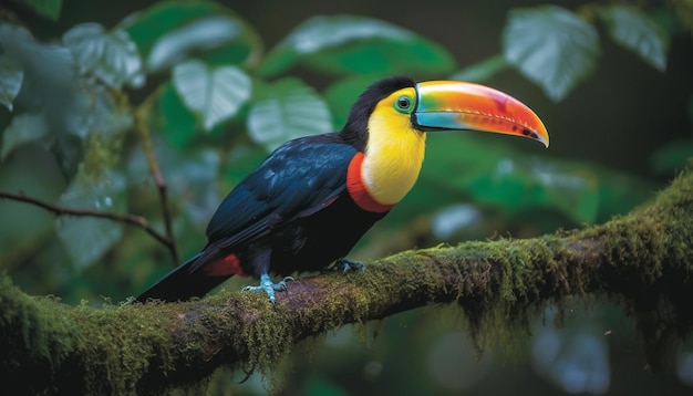 Free Photo vibrant macaw perching on tree branch in amazon rainforest generated by ai