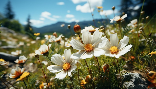 A vibrant meadow of wildflowers blossoms under the summer sun generated by artificial intellingence