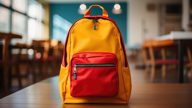 Free photo vibrant school backpack sitting in a classroom