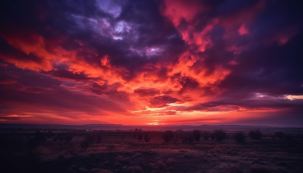 Free Photo vibrant sunset over rural forest and meadow generated by ai