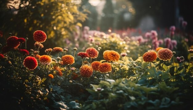 Vibrant wildflowers bloom in tranquil forest meadow generated by AI