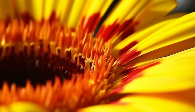 Free Photo vibrant yellow gerbera daisy a single flower in extreme close up generated by ai