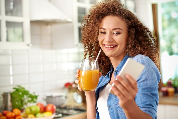 Video conference with a glass of juice