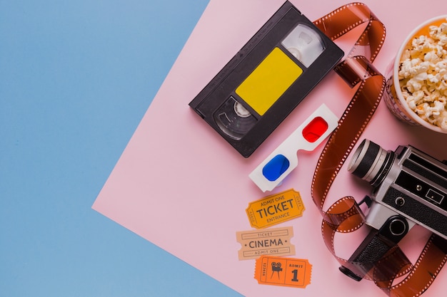 Free Photo videotape with celluloid and 3d glasses