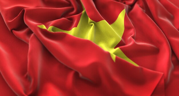 Vietnam Flag Ruffled Beautifully Waving Macro Close-Up Shot