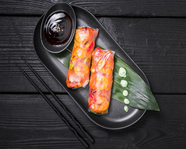 Free Photo vietnamese rolls filled with vegetables