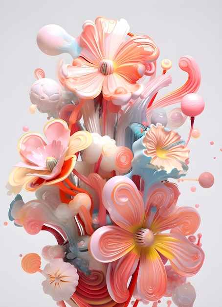 Free photo view of 3d abstract flower arrangement