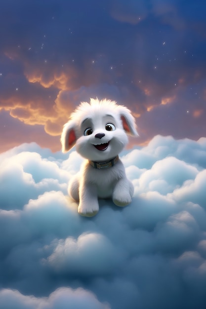 Free Photo view of 3d adorable dog with fluffy clouds