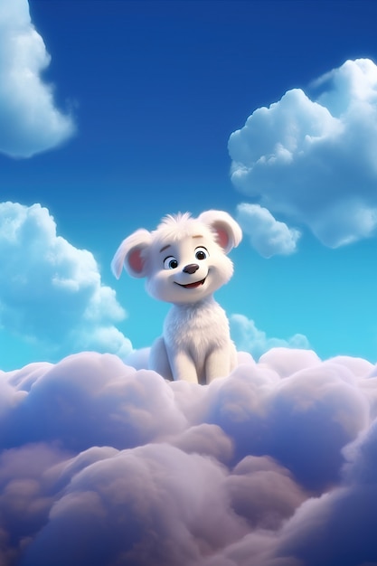 Free Photo view of 3d adorable dog with fluffy clouds