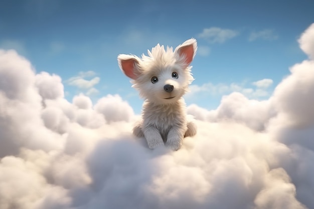 View of 3d adorable dog with fluffy clouds