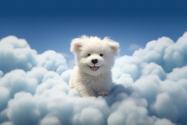 View of 3d adorable dog with fluffy clouds