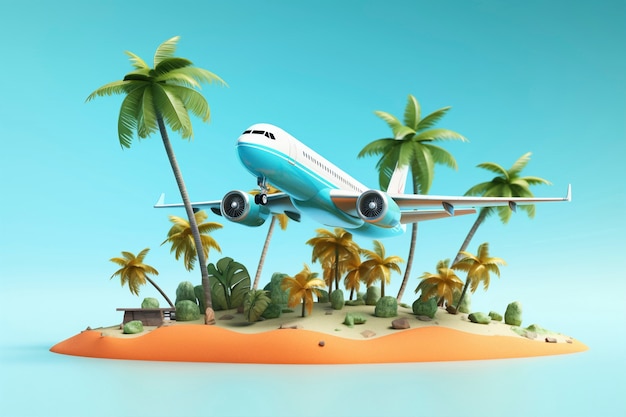 Free Photo view of 3d airplane with travel destination landscape