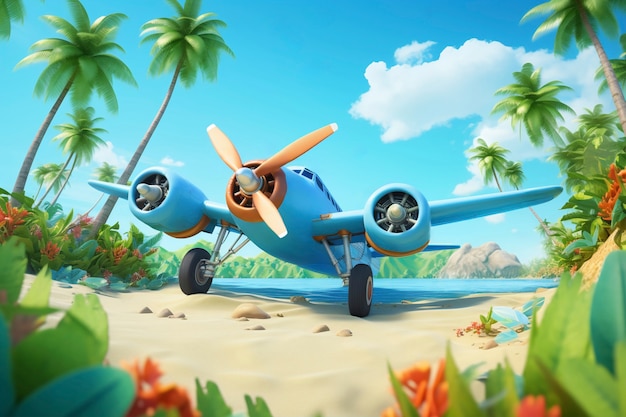 Free Photo view of 3d airplane with travel destination landscape